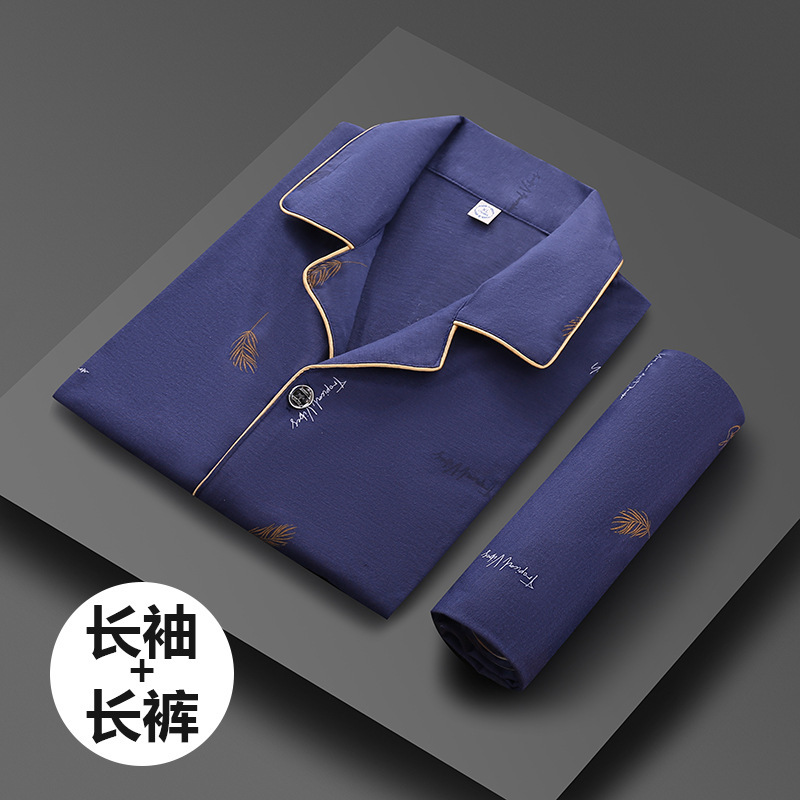 Primavera y otoño de los hombres 100% algodón pijamas juventud casual desgaste traje más tamaño manga larga se puede usar fuera