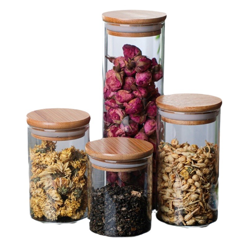 Fábrica al por mayor tarro de almacenamiento de vidrio borosilicato tarro de almacenamiento de cocina tarro sellado tarro de té tarro de almacenamiento de alimentos