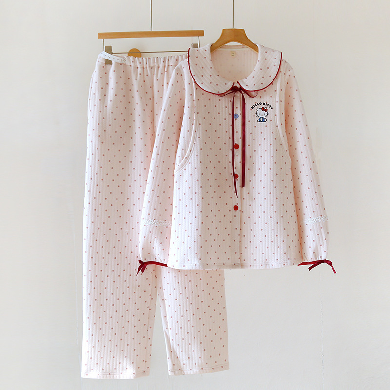 Air cotton KT monthly clothing cardigan long sleeve nursing pregnant women postpartum nursing home clothing autumn and winter thickened late pregnancy set