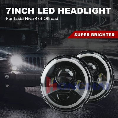 Car led headlight Wrangler headlight off-road vehicle work light 7 inch car LED headlight angel eye aperture (Ön faralar)