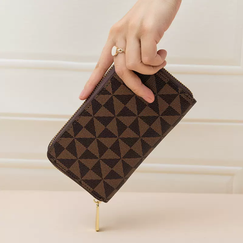 男女士卡位手机钱夹长款钱包卡位手拿包2024时尚印花单层拉链包包