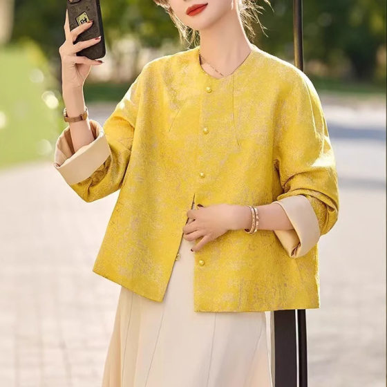 Internet Celebrity Explosive New Chinese Style National Style Coat Women's Elegant All-match Chanel Style Short Coat Spring Slimming Round Neck Top