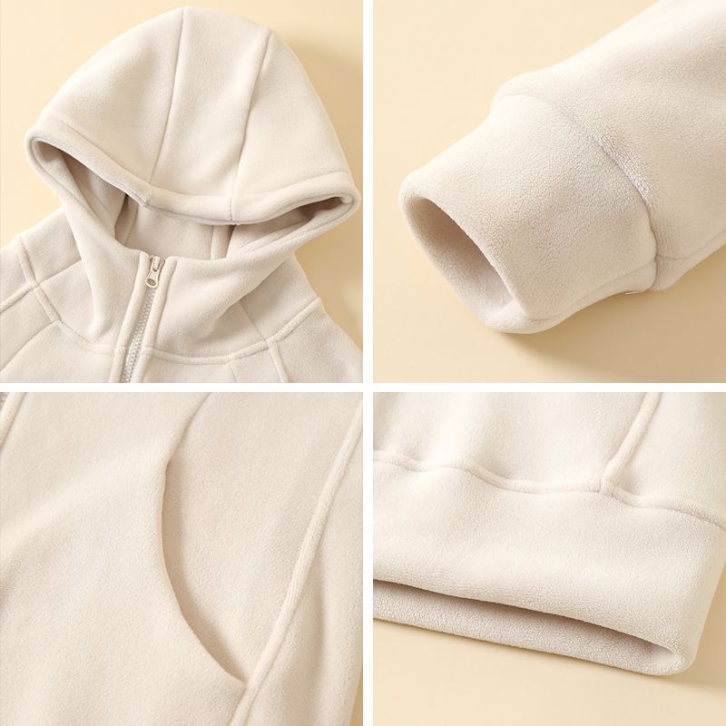 Double-Sided Polar Fleece Sports Short Jacket for Women in Autumn and Winter New Style Fleece-Lined Loose Hooded Jacket Warm Top