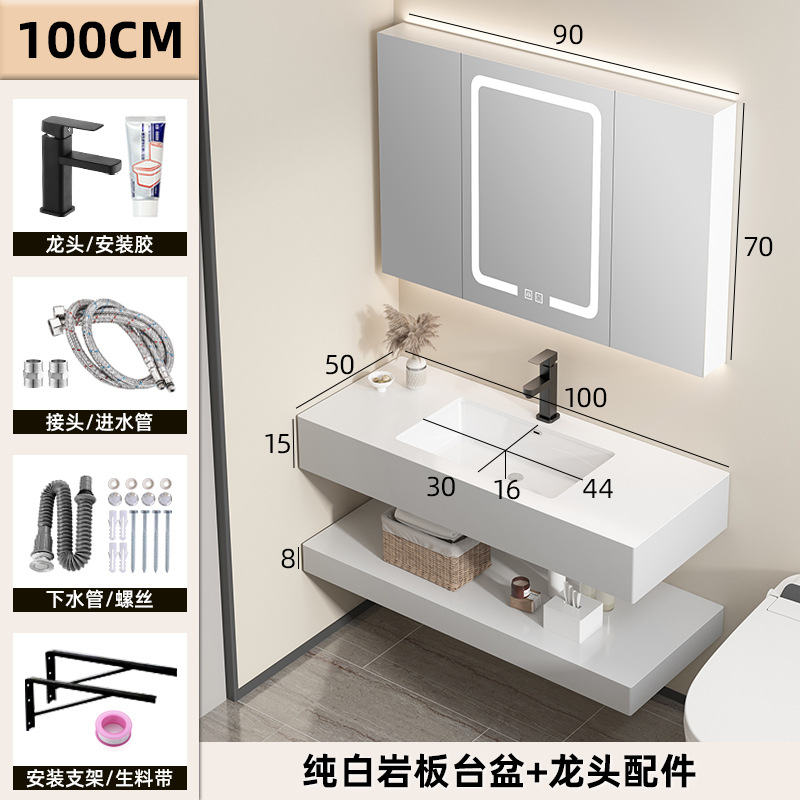 Hotel estilo gabinete de baño combinación Placa de roca integrado cuenca gabinete de baño lavabo cuarto de baño lavabo mesa de lavado