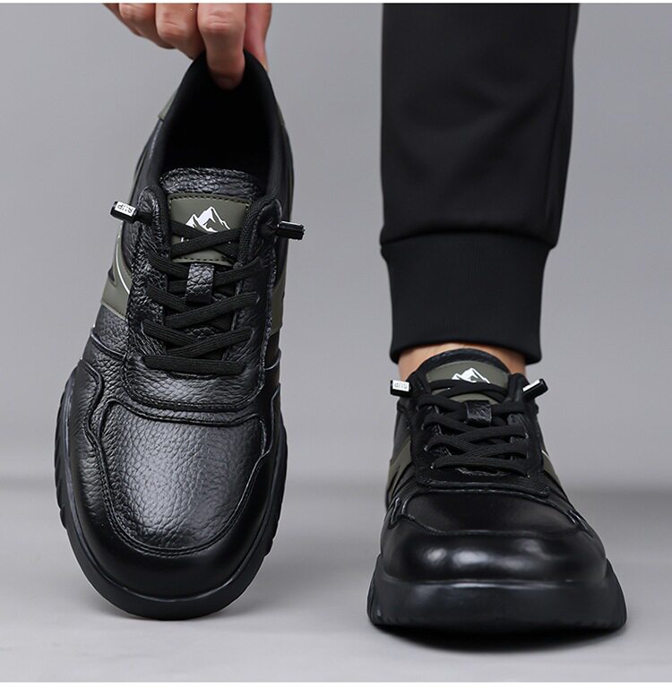Giày thể thao nam da mềm đế mềm thoáng khí phối sọc, kiểu sneaker cổ thấp — màu trắng ngà, đen, Lớp đầu màu be 6002, Đen đầu lớp 6002 chi tiết 20