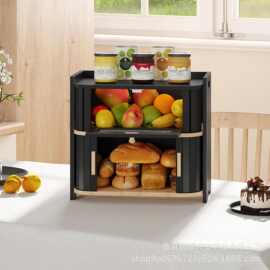 跨境木制厨房多功能面包存储箱多层水果零食收纳架实木面包箱