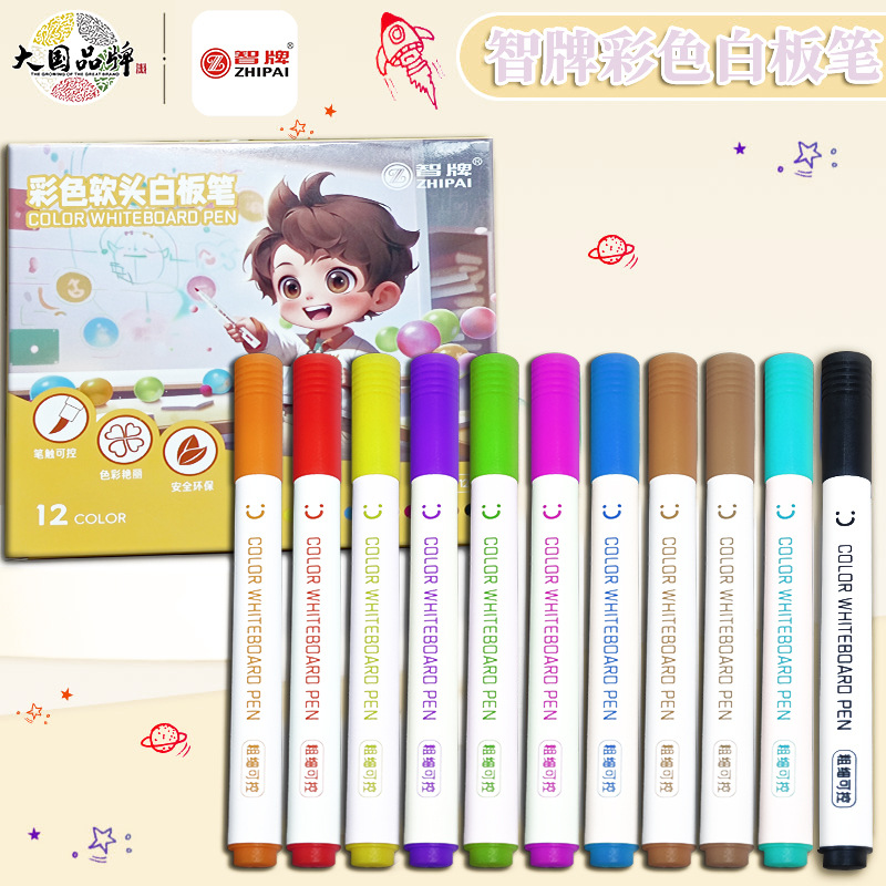 Bolígrafo de pizarra de color al por mayor fácil de borrar marcador acuoso para niños graffiti 12 colores marcador de oficina de reunión