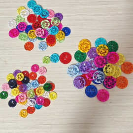 透明花扣糖果色手缝2孔扣圆形扣子缝纫工艺品纽扣14MM/17MM/22MM