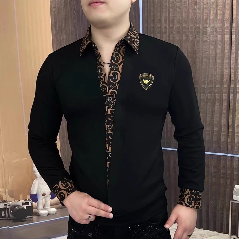 偽の2つのヨーロッパの商品の衛衣の男性の春秋のごろつきのハンサムなボタンの紋様の潮のブランドのtシャツは底を打って軽くて豪華な弾力の百合の上着を打ちます。|undefined