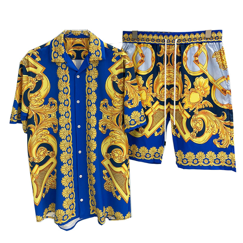 2023 verano nueva moda europea y americana transfronteriza Comercio exterior moda casual hombres jóvenes camisa de manga corta Camisa pantalones de playa