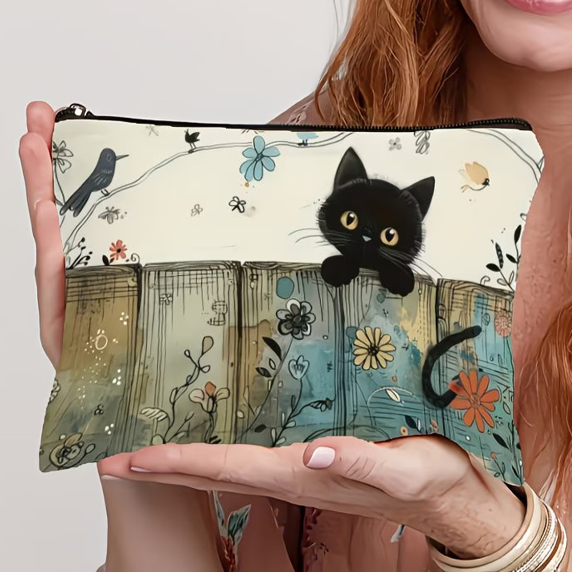 Fuente de fabricación directa de varios estilos de gato impresa bolsa de lona con cremallera bolsa de cambio de mano almacenamiento de cosméticos