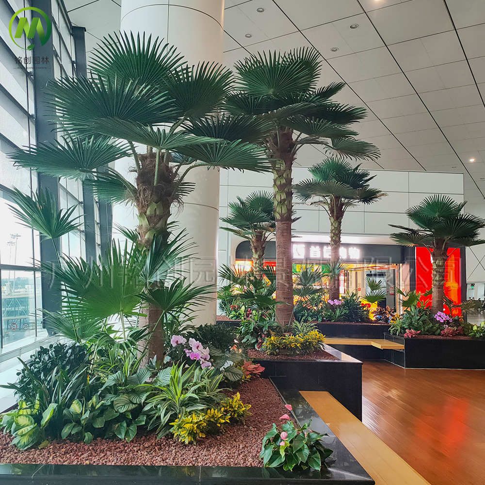 Palmeras artificiales para decoración, grandes palmeras de abanico simuladas, árboles simulados para exteriores, árboles falsos de fibra de vidrio