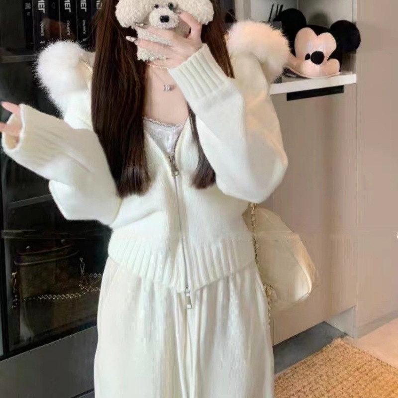 Cross-border coreano retro otoño invierno jersey de punto mujeres relajado casual versátil de manga larga cuello con capuchón suéter chaqueta mujer