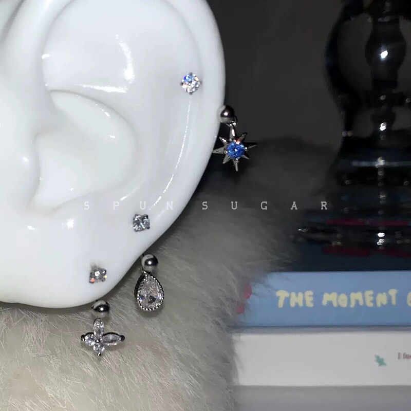 Eight-Pointed Star Water Drop Zircon Ear Bone Ring U-Shaped Horseshoe Ring Titanium Steel Cross Butterfly Ear Bone Nail Ear Piercing Earrings