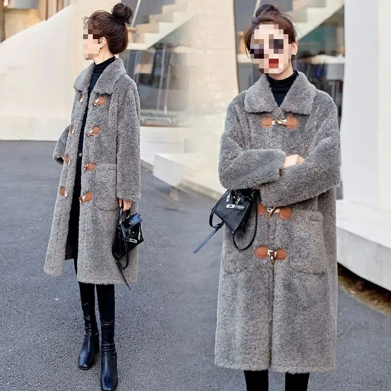 중간 길이의 LAMBSWOOL COAT 여성의 가을 및 겨울 코너 버클 세련된 패셔너블 캐주얼 슬리밍 따뜻한 모피 코트