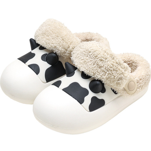 Happy Mary children's winter cotton slippers for boys plus velvet waterproof cute cartoon cow warm shoes for girls cotton shoes