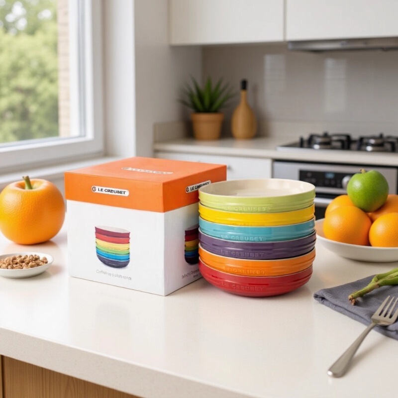 French-Style 20cm Bowl Set, Ceramic Noodle Bowl, Rice Bowl, Kitchen Tableware Six-Piece Set, Rainbow Soup Plate, Microwave Oven