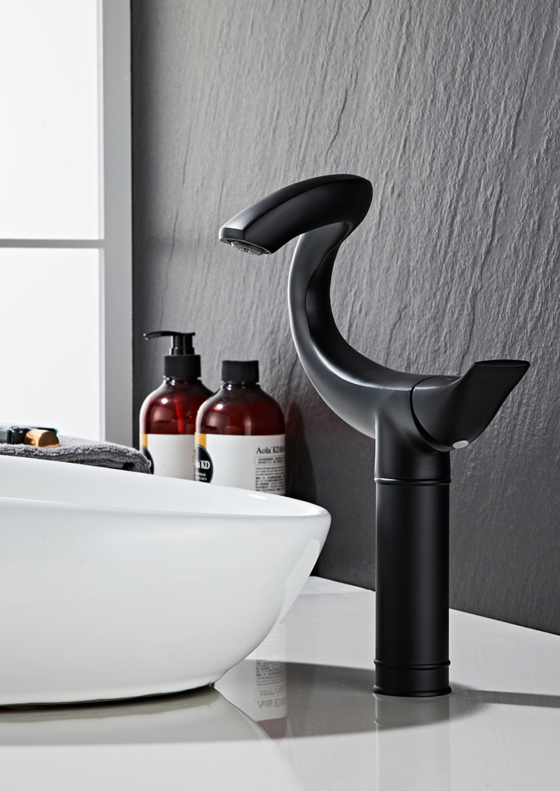 New cross-border black and gold all-copper washbasin, creative faucet, personalized hot and cold water top basin and bottom basin faucet full figure