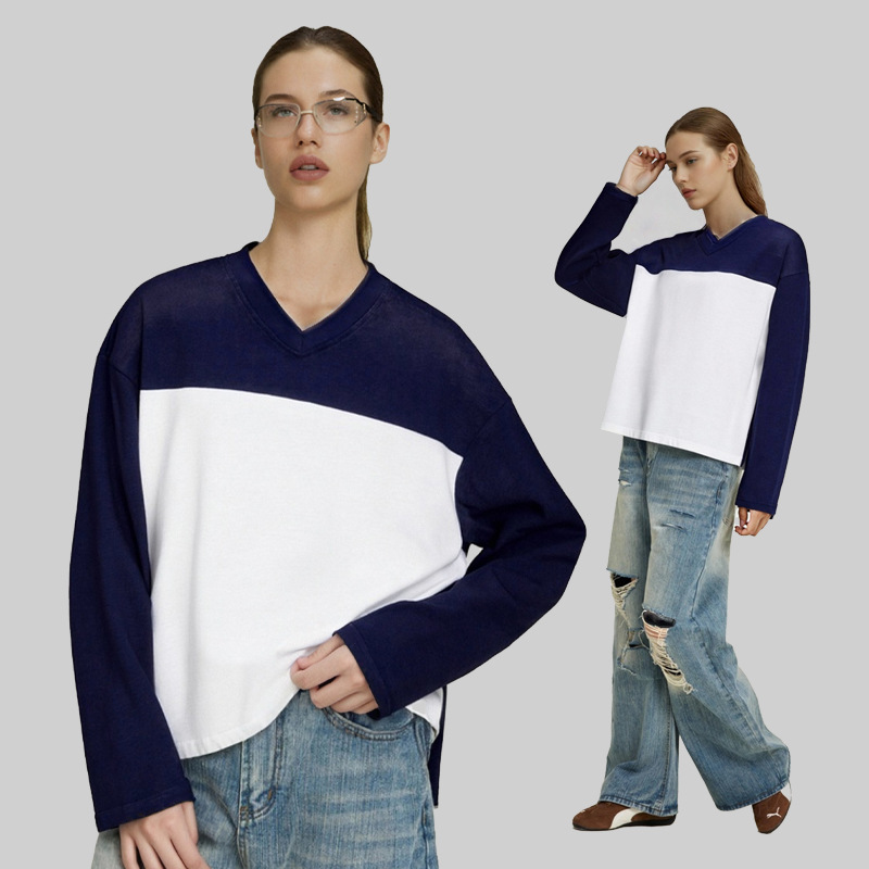 ETAI Hombre| Camiseta corta de algodón pesado suelta camiseta de marca de moda transfronteriza hombre cuello en V camiseta de manga larga