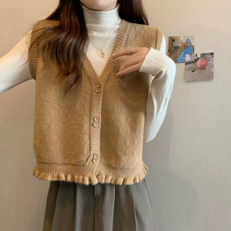 NUNBAI Autumn sweater, vest, cardigan, short woolen tank top