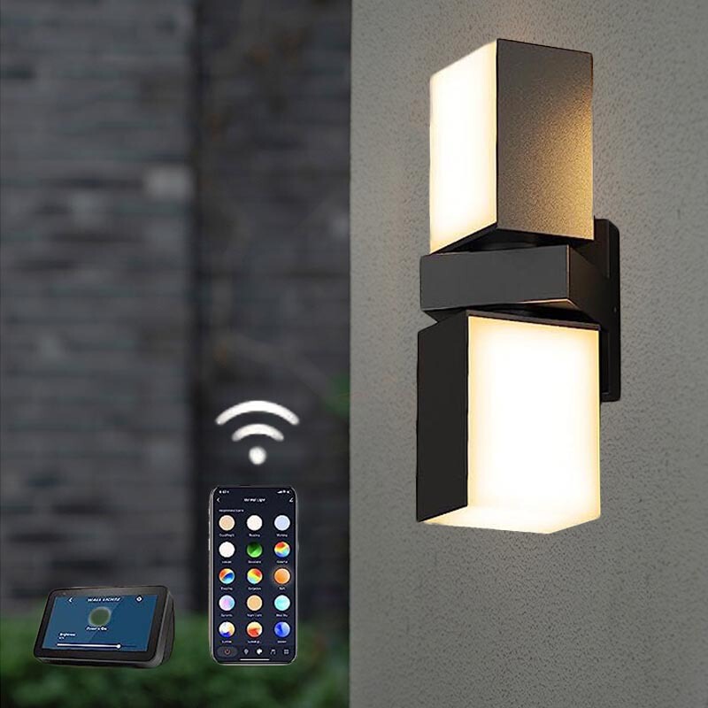 Outdoor Wall Lamp LED Wall Light Smart RGBW Porch Light Black Exterior Wall Lighting WiFi APP Control