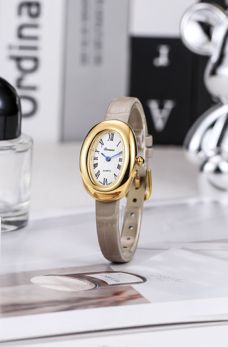 26g Weight Tempered Glass Mirror Material Genuine Leather Strap Material Watch Classification Pointer Display Type Buckle Buckle Style Oval Dial Shape Holiday, Daily Occasion Quartz Movement Solid Color Pattern All Seasons Season Women's Gender Vacation, Simple Style Style Vacation Simple Style Solid Color Buckle Quartz Watch Women's Watches 4