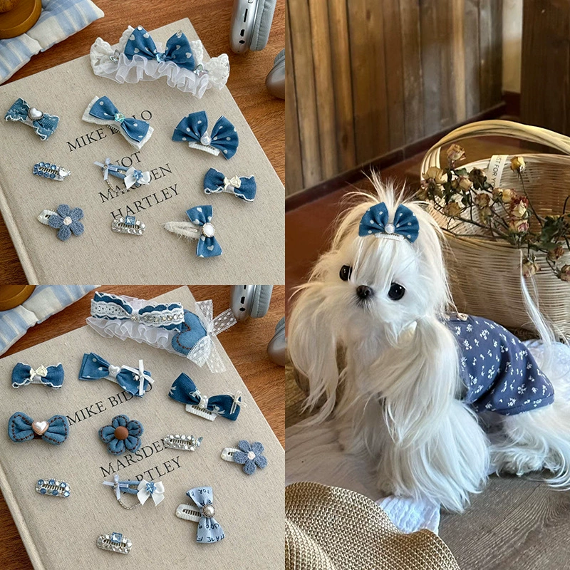 Оригинальная заколка для домашних животных, полная бриллиантов, зажим для собаки, аксессуары для волос с бантом йоркширского терьера, не падающие аксессуары для мальтийских кошек