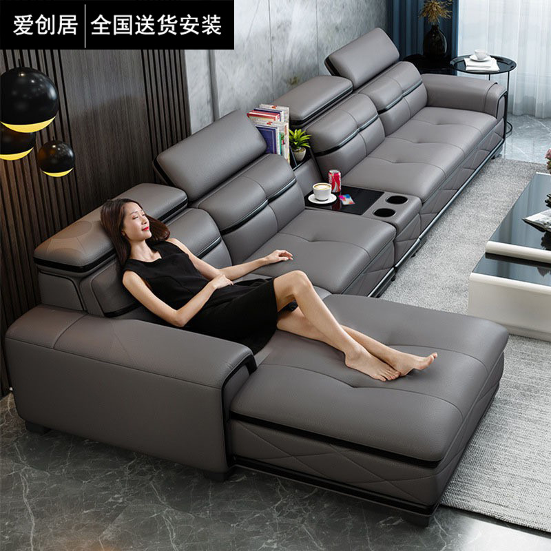 Modern Simple Corner Leather Sofa Combination Fully Furnished Furniture Yellow Cowhide Living Room Size Chaise Sofa