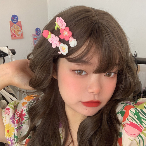 Pink Peach Blossom Hair Clip~Sweet Girly Cherry Blossom Fresh Side Clip Hair Accessories Summer Ins Headband Bangs Clip