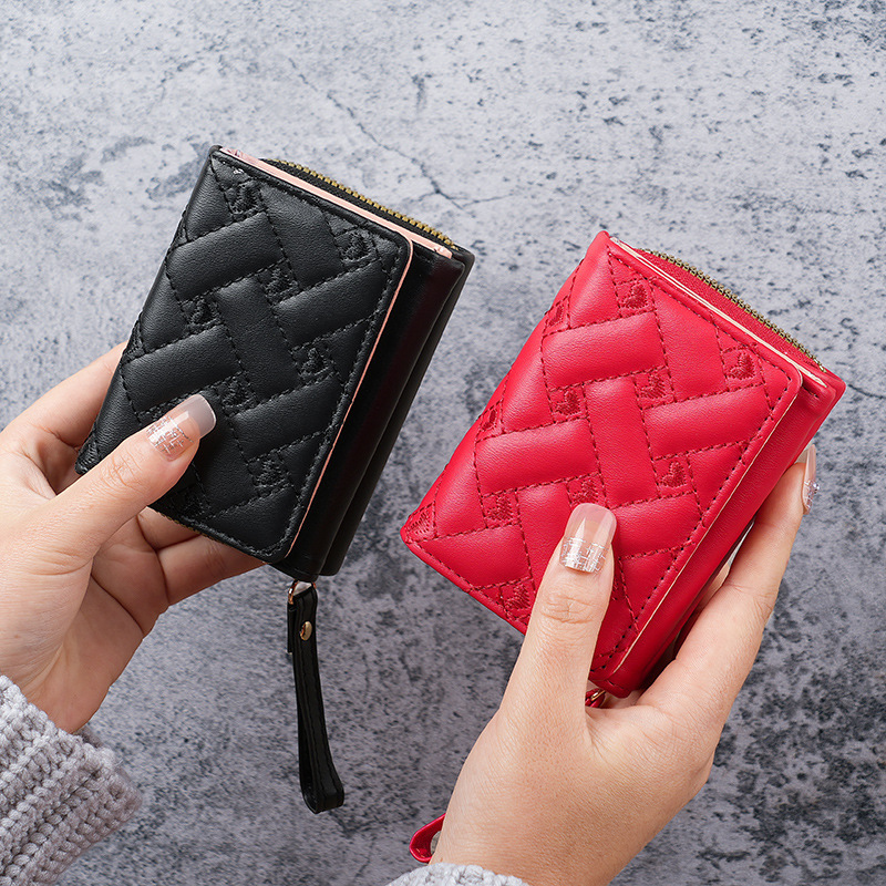 Factory New Women's Wallet Short Simple Embroidered Heart Pu Coin Purse Multi-Card Slot Small Wallet Wallet Card Holder Factory New Women's Wallet Short Simple Embroidered Heart Pu Coin Purse Multi-Card Slot Small Wallet Wallet Card Holder