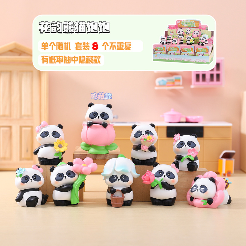 New Style Floral Panda Blind Box Cultural and Creative Gifts, Trendy Cute Desktop Ornaments Wholesale