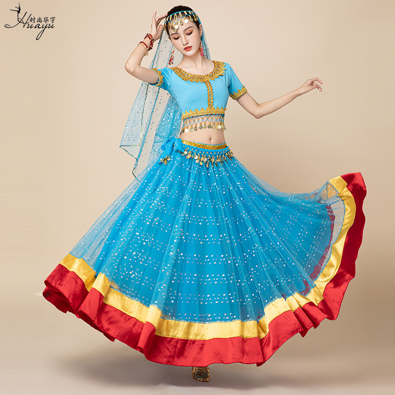 Indian Dance Bollywood Belly Dance Festival Performance Costumes Large Hem Long Skirt Group Annual Meeting Performance Costumes for Adult Women