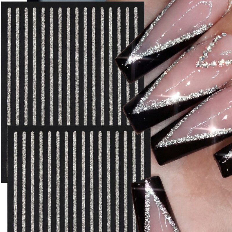 A Variety of French Line Nail Art Decals Are Available. Silver Onion Pink Sequin Nail Stickers Decorative Lines Are in Stock