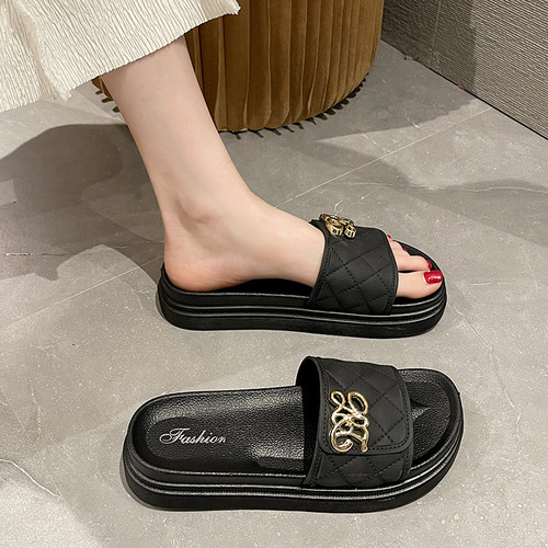 2024 New Style Slippers for Women, Outdoor Wear PVC Flat Bottom Slippers Fashion Rhombus Sandals Women's One-Strap Thick Bottom Slippers Women 