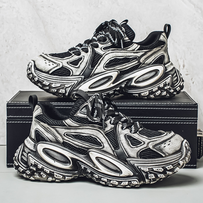 European Station Tooling Men's Shoes Spring Mesh Breathable Casual sneaker All-match Student Thick Sole Heightening Torre Shoes