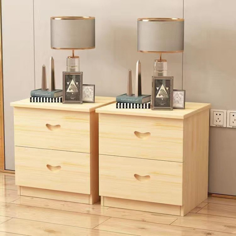 实木床头柜松木床边柜收纳柜实木地柜双抽简易储物柜免漆组装遍细