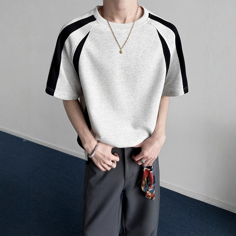 2026 Raglan Color Block Patchwork Short Sleeve T-Shirt Men's Summer High Street Trend Loose Casual Sports Top Trendy T-Shirt 2026 Raglan Color Block Patchwork Short Sleeve T-Shirt Men's Summer High Street Trend Loose Casual Sports Top Trendy T-Shirt
