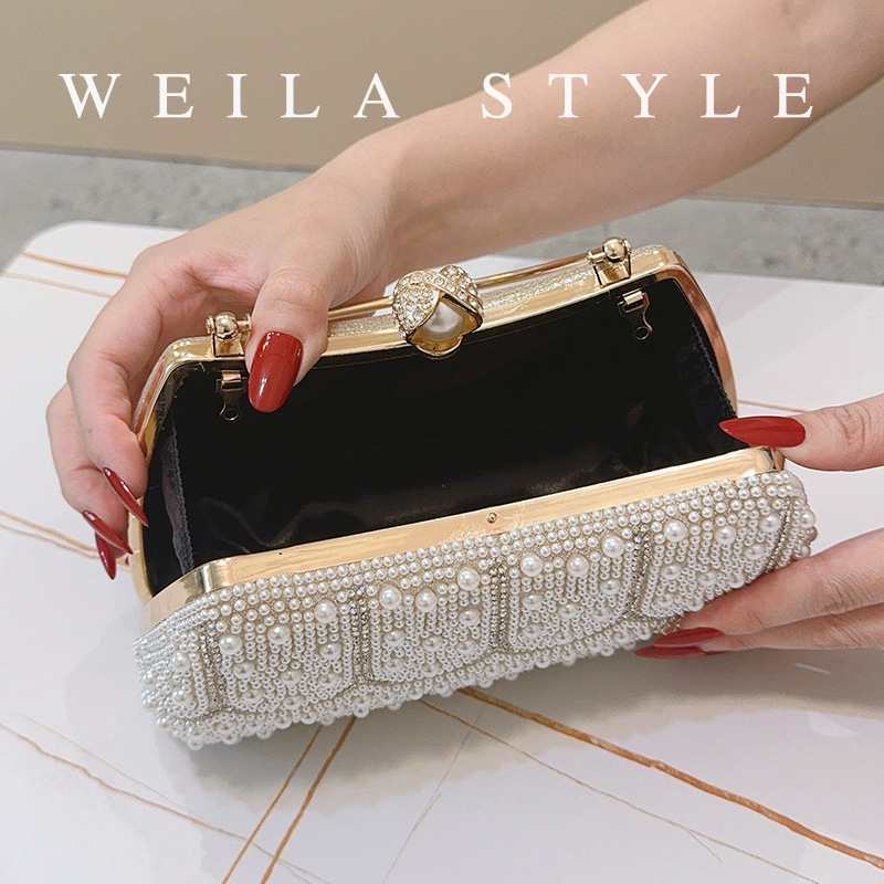 New Pearl Women's Bag Full-Bead Evening Handbag High-Gloss Pearl Clasp Wedding Versatile Crossbody Bag Bridesmaid Dress Bag - Thumbnail 3