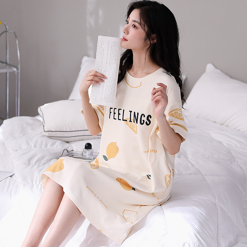 Camisón para las mujeres primavera y verano nuevo Algodón puro lindo casual más tamaño pijamas suelta delgada homewear Vestido de manga corta