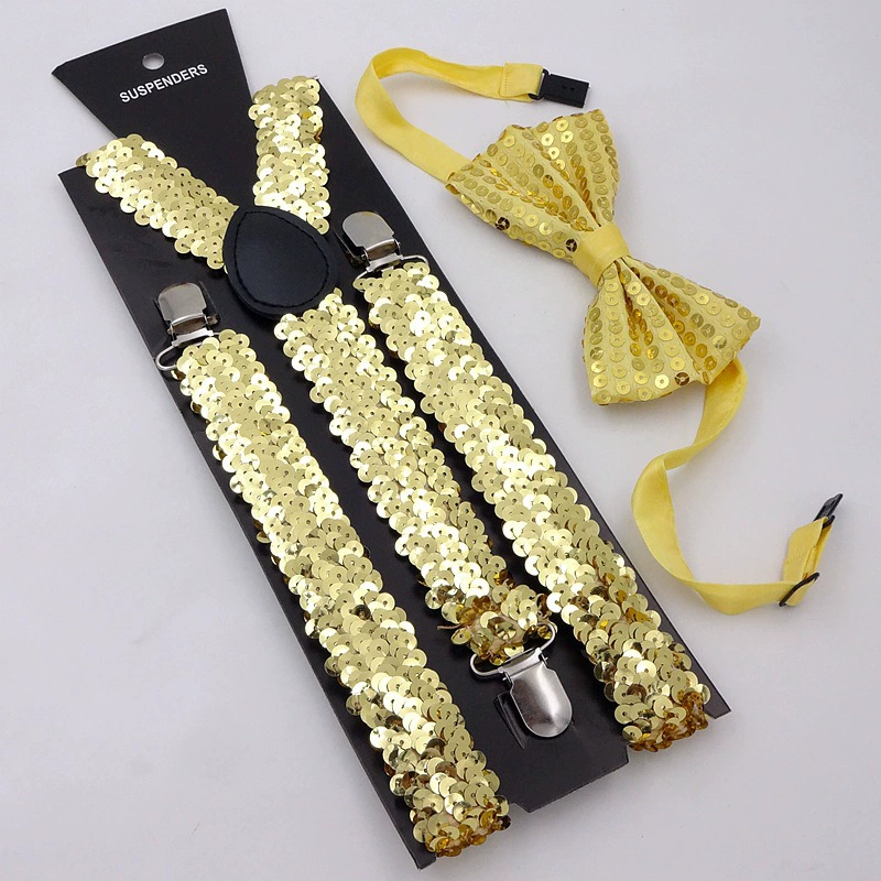 Подтяжки для взрослых с тремя зажимами для мужчин и женщин, светящиеся блестки, рыбья чешуя, эластичные подтяжки + банты для студенческих выступлений и танцев.