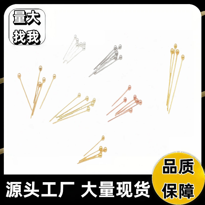 Round Head Ball Pins, Color-Preserving 18K Gold-Plated Pure Copper Large Head Pins, Connecting Pins, Beading Pins, DIY Jewelry Accessories, 9-Shaped Pins