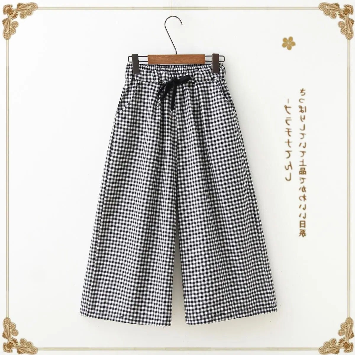 棉麻格子七分裤女装2025夏季新款气质时尚大码宽松阔腿休闲裤