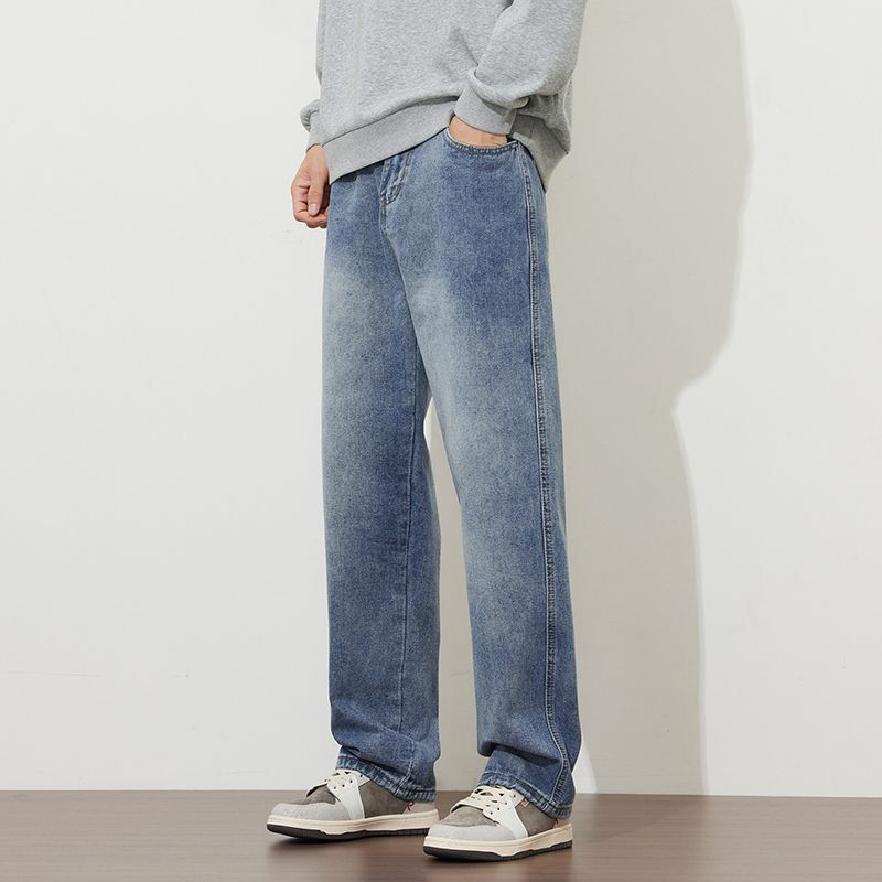 American-style high-street jeans, men's straight-leg, loose-fit casual long pants, 2026 autumn/winter new collection, trendy wide-leg trousers with a flowing drape