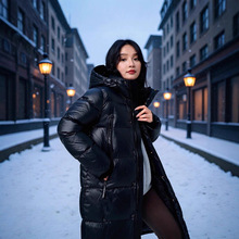 2025年新款黑金羽绒服女六格中长款加厚宽松东北过冬时尚韩版外套