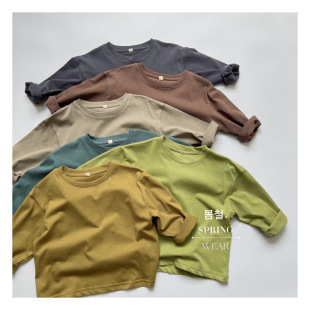 Morandi Color Base Korean Style Children's Pure Cotton T-Shirt Spring and Autumn New Boys and Girls Stylike Long Sleeve T-Shirt Base