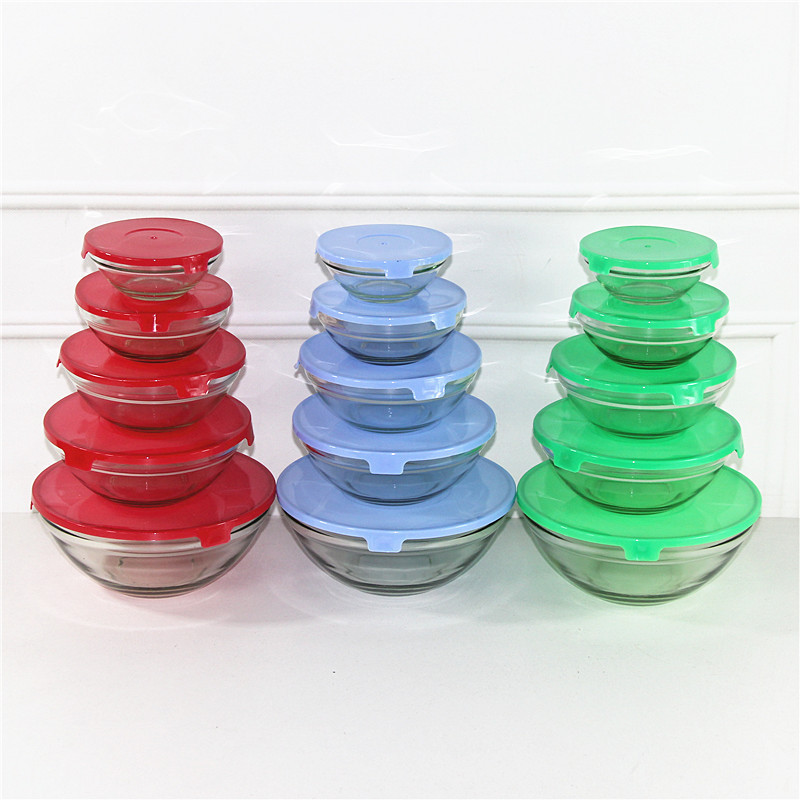 Simple and Stylish Portable Glass Food Storage Container, Large Capacity Bowl, Transparent Soup Bowl, Glass Bowl, Food Preservation Bowl with Lid, Five-Piece Set