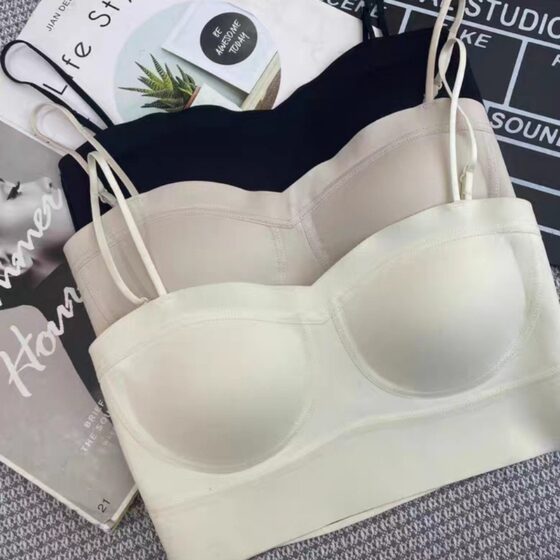 Spring and Summer New Style Thin Underwear Women's Strapless No Mark No Steel Rings Small Chest Gathering Anti-running Light One-character Collar Sling Beautiful Back