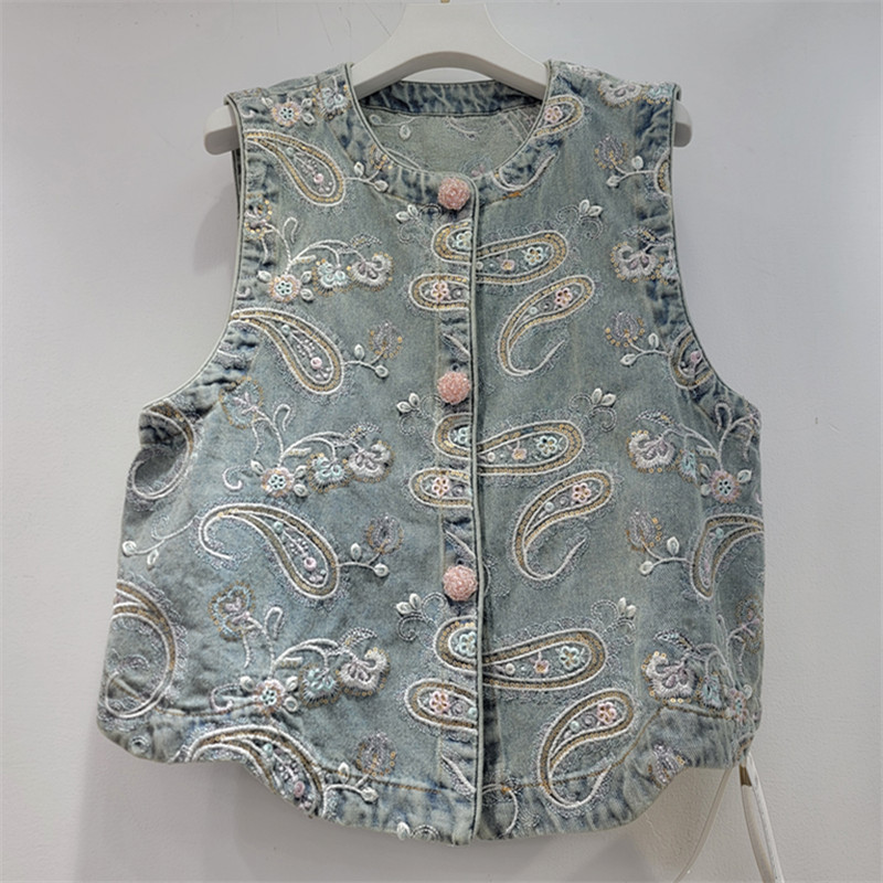 2026 primavera nuevos productos industria pesada china bordado jacquard chaleco de vaquín diseño de chaleco de alta calidad
