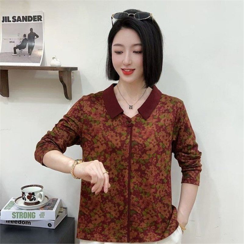 Dropshipping 2026 Autumn New Product: Fashionable Casual Loose Versatile V-Neck Printed Long Sleeve T-Shirt for Export