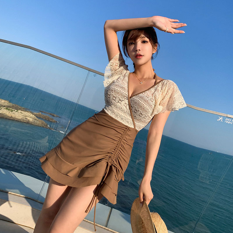 Women's Swimsuit Ins Style 2024 New One-Piece Sexy Tummy-Covering Slimming Push-Up Conservative Fairy Style Hot Spring Swimwear